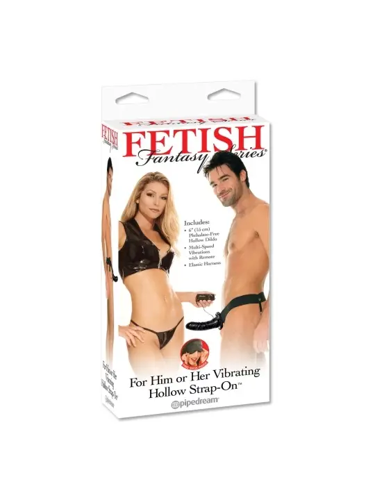 STRAP-ON OCO COM VIBRAÇÃO VIBRATING HOLLOW STRAP-ON FETISH FANTASY SERIES PRETO