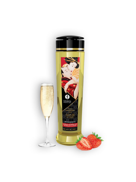ÓLEO DE MASSAGEM SHUNGA ROMANCE MORANGO CHAMPANHE 240ML
