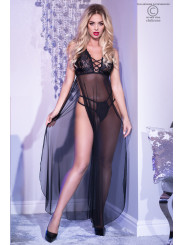 CAMISA DE NOITE E TANGA CR-4377 PRETA