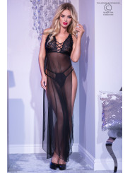 CAMISA DE NOITE E TANGA CR-4377 PRETA