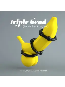 SET DE ANÉIS PENIANOS TRIPLE BEAD PRETOS CRUSHIOUS