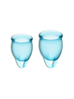 CONJUNTO DE 2 COPOS MENSTRUAIS FEEL CONFIDENT SATISFYER AZUL CLARO