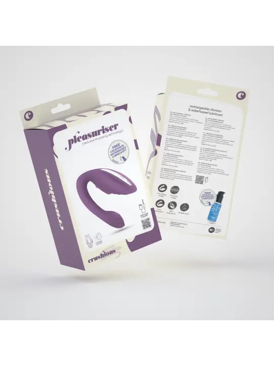 VIBRADOR RECARREGÁVEL COM COMANDO PLEASURISER E OFERTA DE LUBRIFICANTE À BASE DE ÁGUA CRUSHIOUS