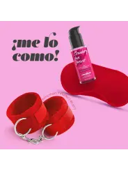 ME LO COMO CONJUNTO DE ALGEMAS DE VELCRO + VENDA ACETINADA E LUBRIFICANTE BEIJÁVEL DE MORANGO CRUSHIOUS