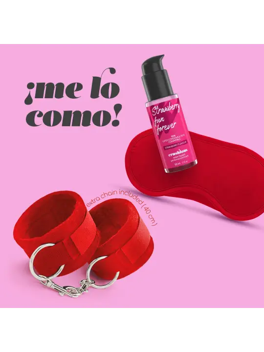 ME LO COMO CONJUNTO DE ALGEMAS DE VELCRO + VENDA ACETINADA E LUBRIFICANTE BEIJÁVEL DE MORANGO CRUSHIOUS