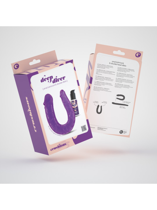 DEEP DIVER DILDO DUPLO COM LUBRIFICANTE ANAL 50ML CRUSHIOUS ROXO