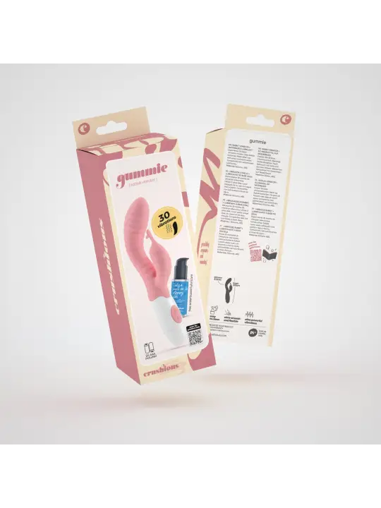 VIBRADOR COM ESTIMULADOR DE CLITÓRIS GUMMIE ROSA E LUBRIFICANTE À BASE DE ÁGUA INCLUÍDO CRUSHIOUS