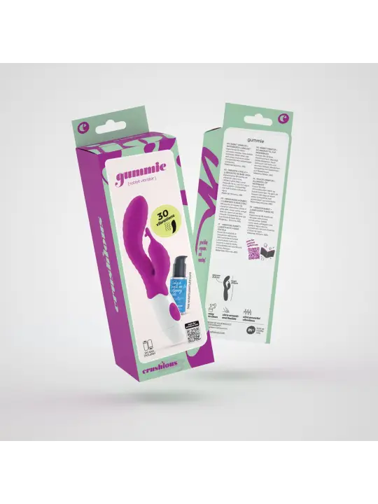 VIBRADOR COM ESTIMULADOR DE CLITÓRIS GUMMIE ROXO E LUBRIFICANTE À BASE DE ÁGUA INCLUÍDO CRUSHIOUS