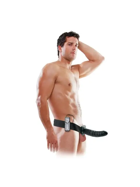 STRAP-ON OCO COM VIBRAÇÃO 8'' VIBRATING HOLLOW FETISH FANTASY SERIES PRETO