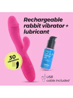 VIBRADOR RECARREGÁVEL COM ESTIMULADOR DE CLITÓRIS BLOSSOMS ROSA CHOQUE E LUBRIFICANTE À BASE DE ÁGUA INCLUÍDO CRUSHIOUS