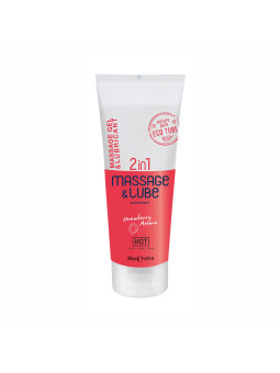 GEL DE MASSAGEM E LUBRIFICANTE 2EM1 COM SABOR A MORANGO HOT™ 200ML